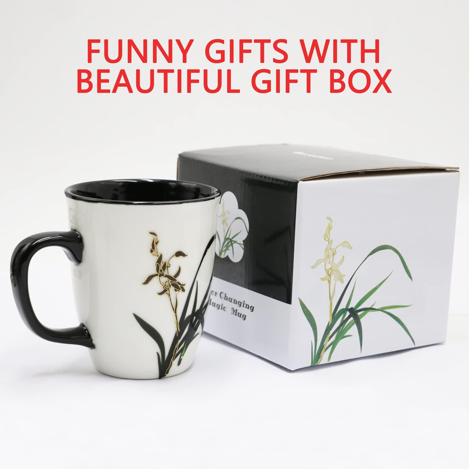 Asmwo Funny Ceramic Magic Heat Color Changing Coffee Mug with Orchid Printing for Women Personalized White Green Tea Cup Large Mugs for Mom Girl  Grandma and Man 16 oz