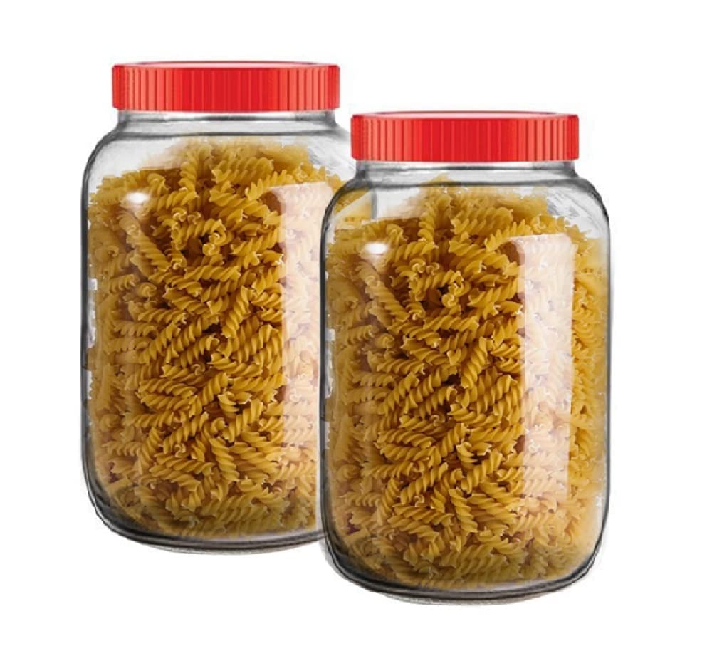 Vency Glass Jar 2000 ml | Round Jars for kitchen 2Kg | Transparent Containers for Kitchen Pantry, Flour, Cereal, Masala, Dry Fru