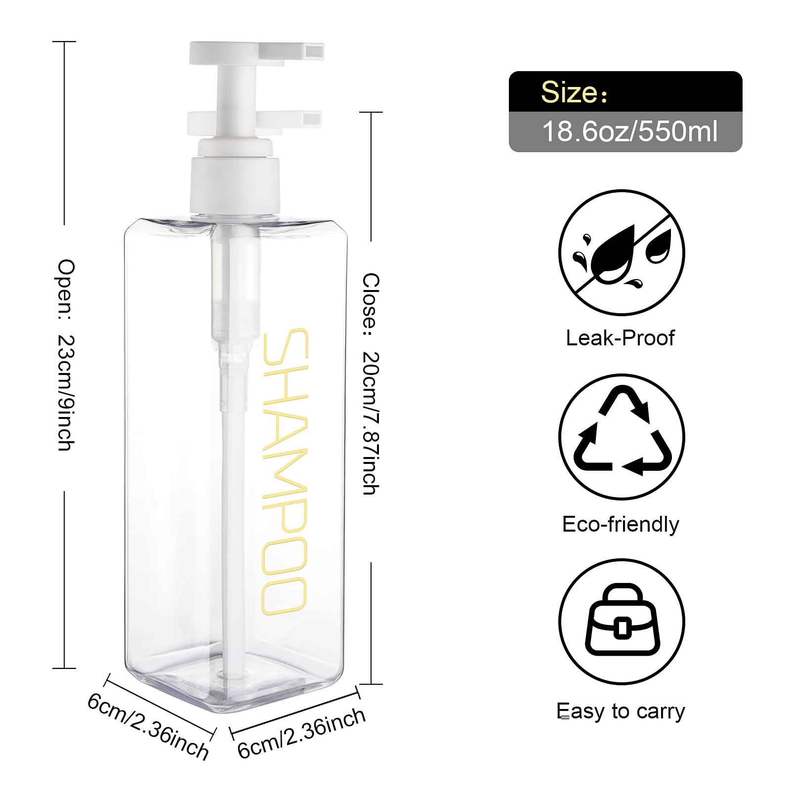 Shampoo And Conditioner Dispenser Shower Soap Bottles 3 Pack 550Ml/18.6Oz Refillable Shampoo Pump Bottle Dispenser Plastic Empty