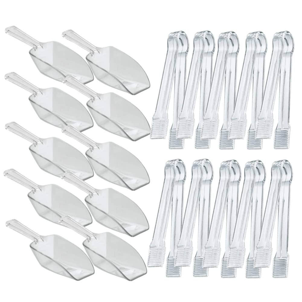 20 Pack Of Set Plastic Buffet Serving Tongs Mini Serving Utensil Tongs Appetizers Tongs And Plastic Kitchen Scoops Clear Ice Sco