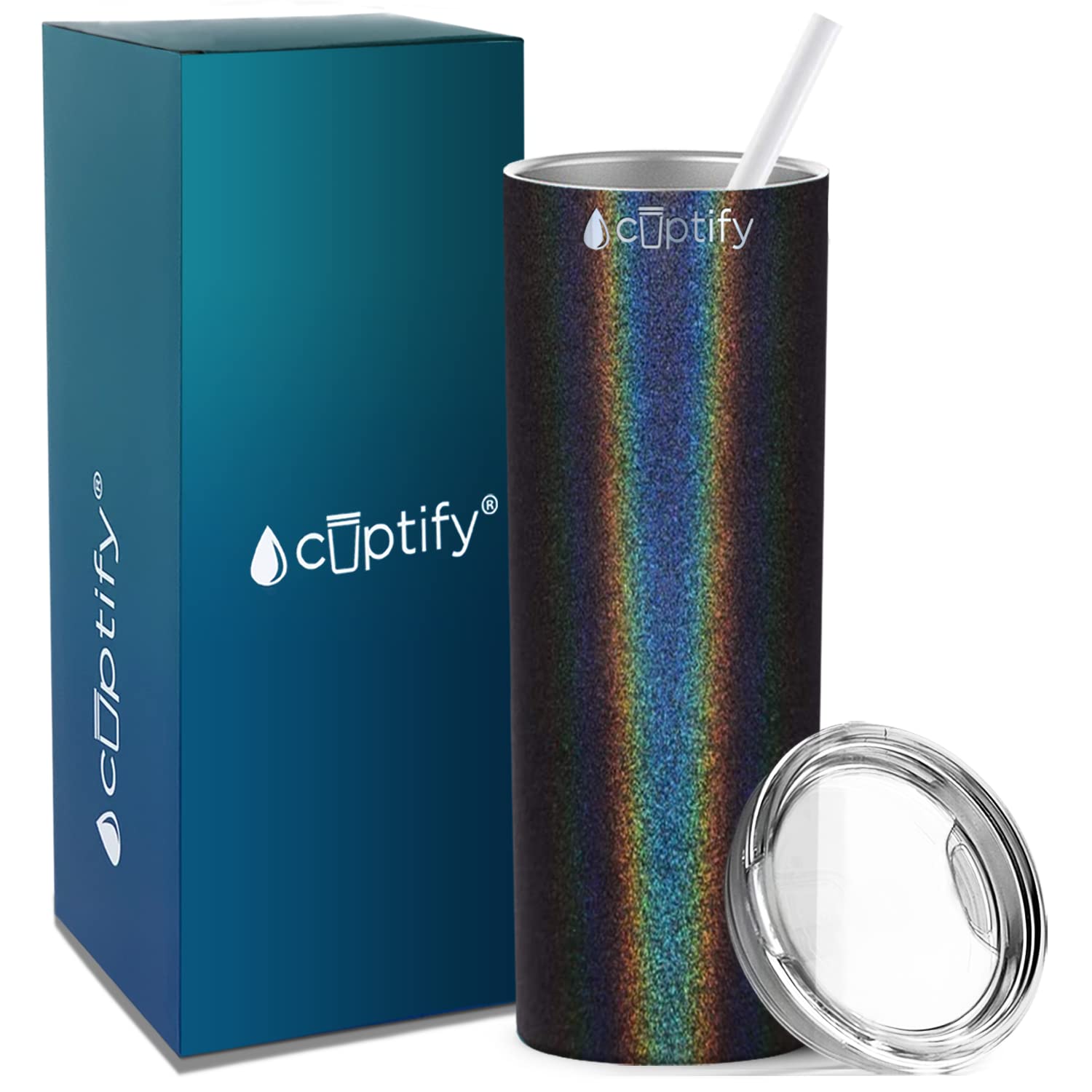Cuptify Black Glitter 20 Oz Skinny With Lid Stainless Steel Vacuum Insulated Double Wall Travel Mug