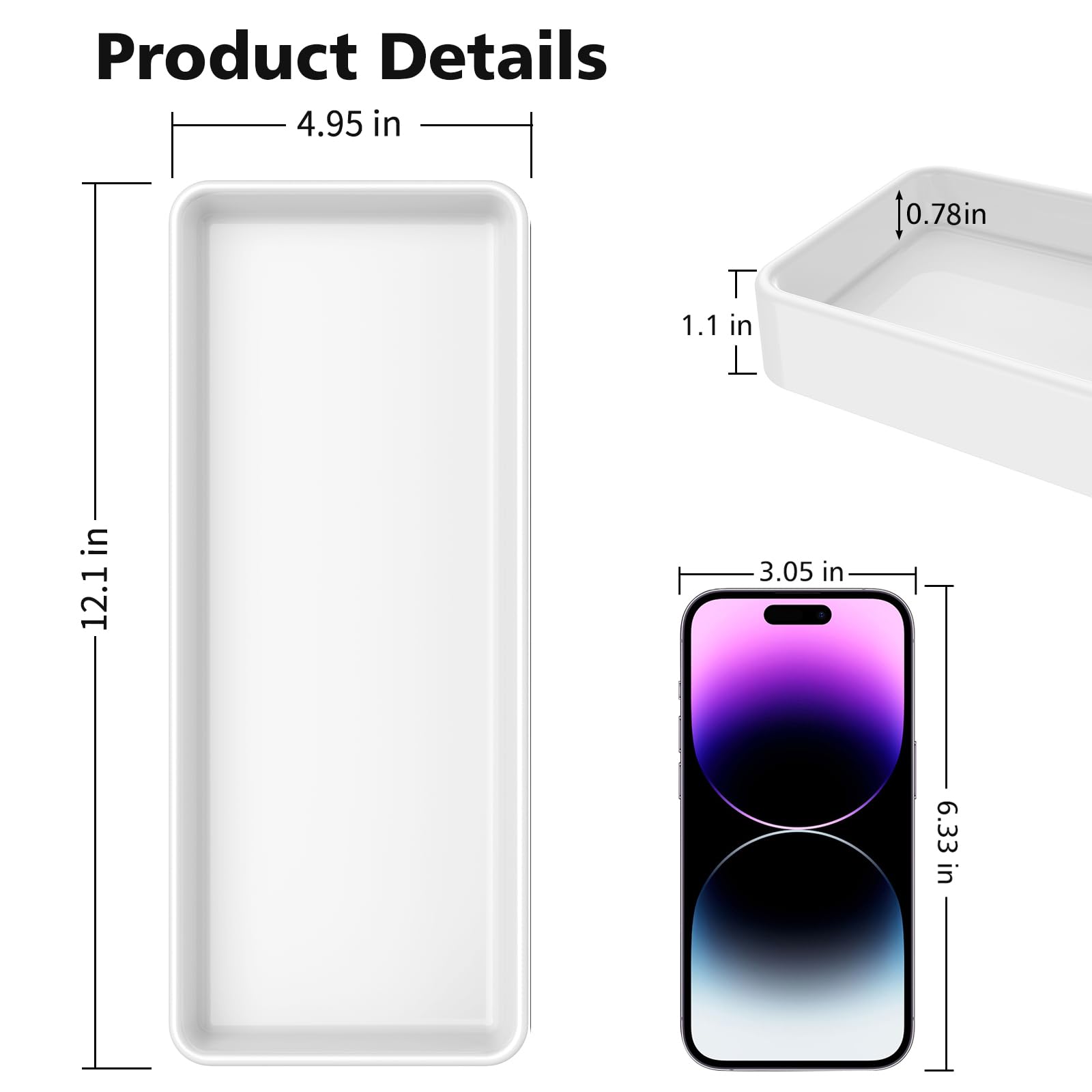 Gurygo 12'' Countertop And Vanity Tray - Kitchen Tray For Soap Bottles - Rectangular Vanity Tray For Bathroom - Vanity Trays For