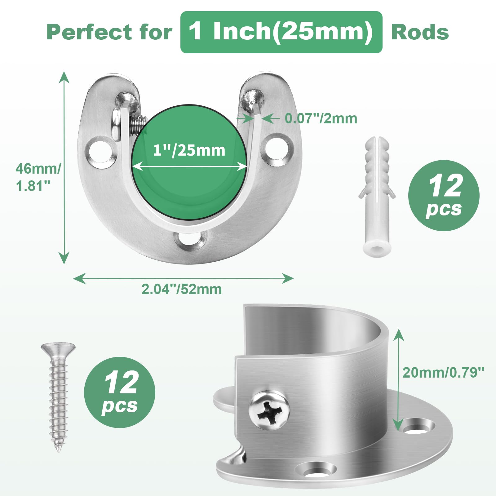 Closet Rod Bracket, Heavy Duty Closet Rod Holders, 1 Inch Closet Pole Socket Stainless Steel Closet Rod End Support U Shaped War