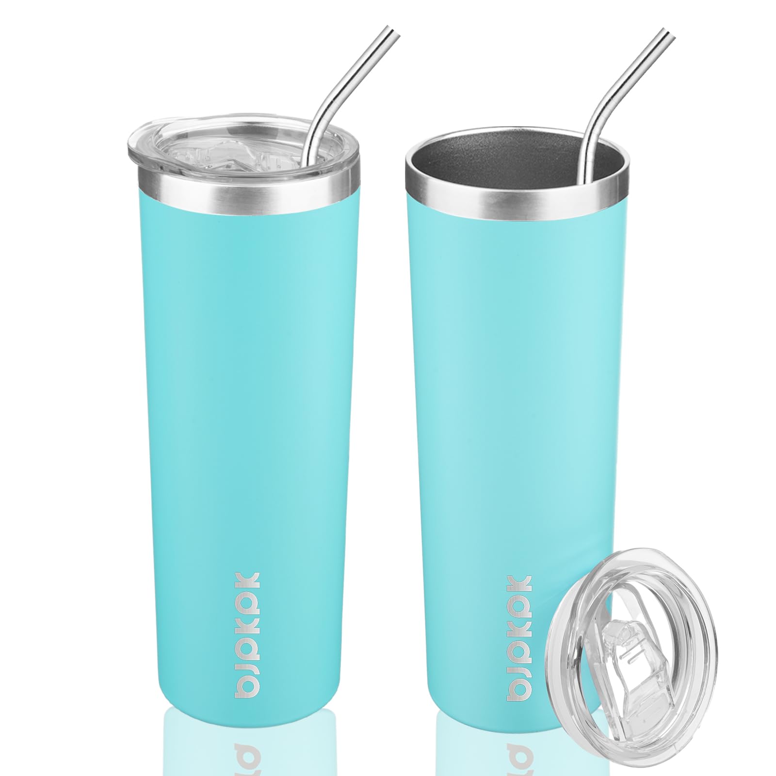 BJPKPK 2 Pack 20oz Skinny Tumblers with Lid Insulated Travel Coffee Cup Stainless Steel Thermal Mug,Turquoise,Turquoise