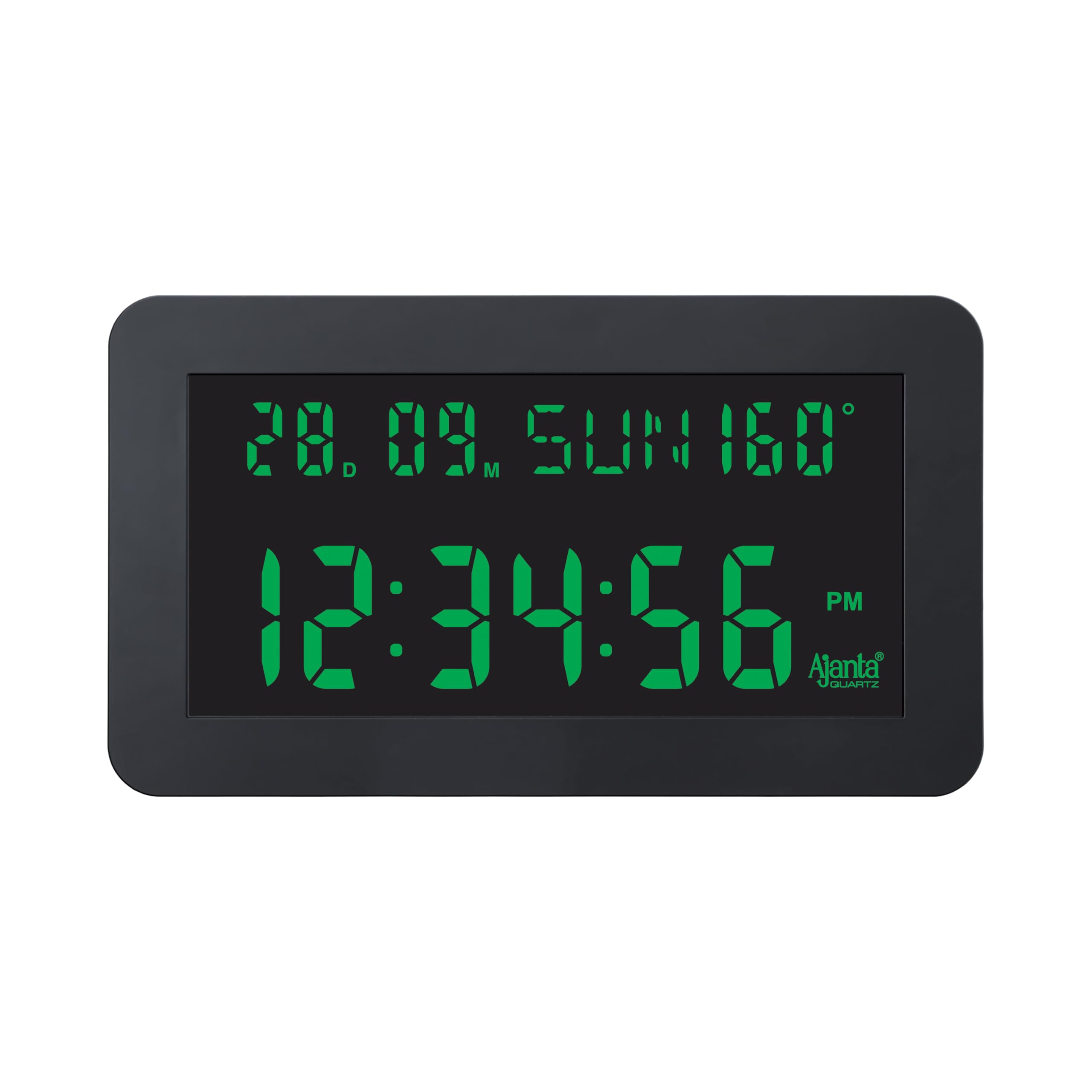 Ajanta Digital Wall Clock Dc-157 Green | Large 14 Inch Backlit Display | Modern Clock With Temperature, 12/24 Hour Mode | Wall M