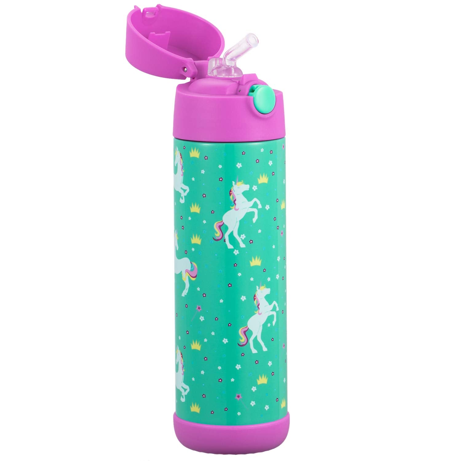 Snug Kids Water Bottle - Insulated Stainless Steel Thermos With Straw (Girls/Boys) - Unicorn, 17Oz
