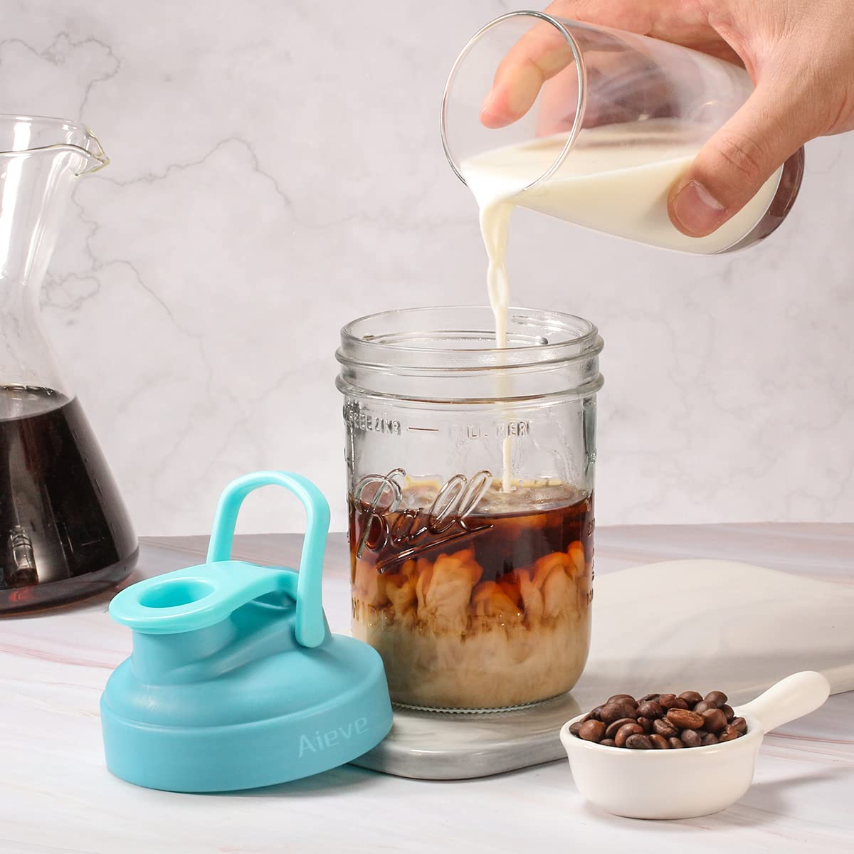 Aieve Mason Jar Lids, 4 Pack Wide Mouth Mason Jar Pour Spout Lid, Canning Lids With Flip Top Lid, Leak-Proof