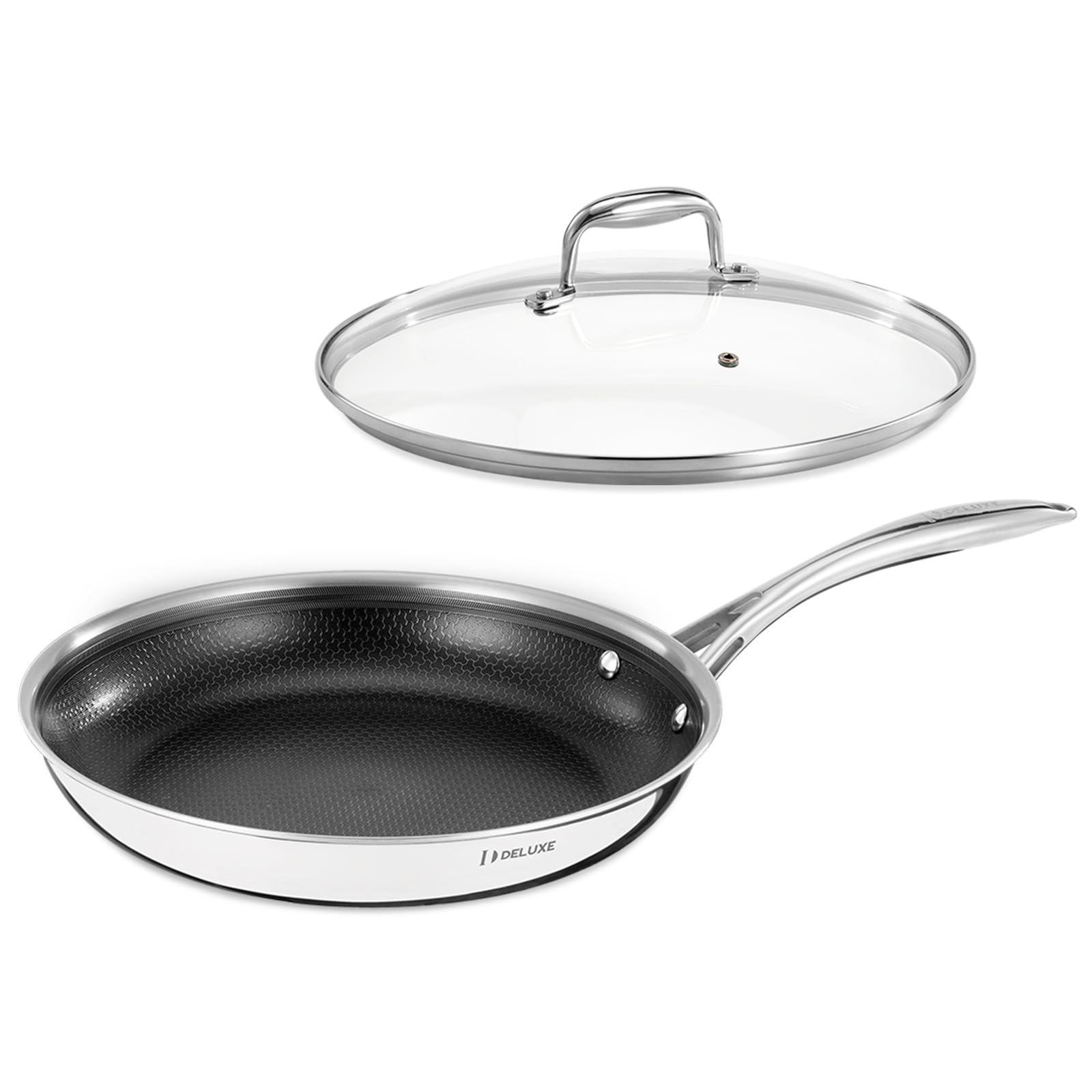 Deluxe Hybrid Nonstick 12-Inch Fry Pan With Tempered Glass Lid, Stay-Cool Handle, Dishwasher And Oven Safe, Induction Ready, Com