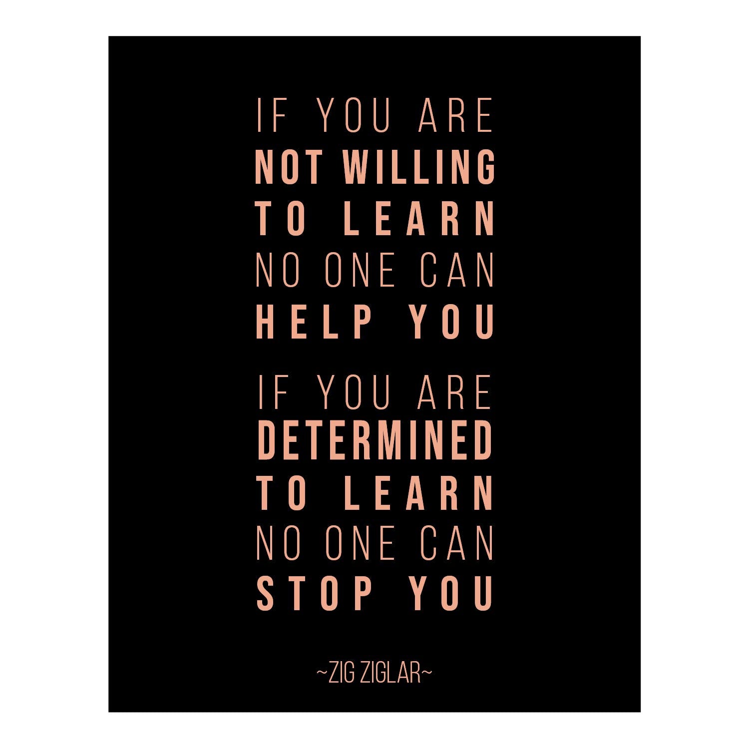 Zig Ziglar Determined To Learn Motivational Wall Art Poster 11''X14'' Inches Inspirational Quote Ready To Be Framed, Library, Do