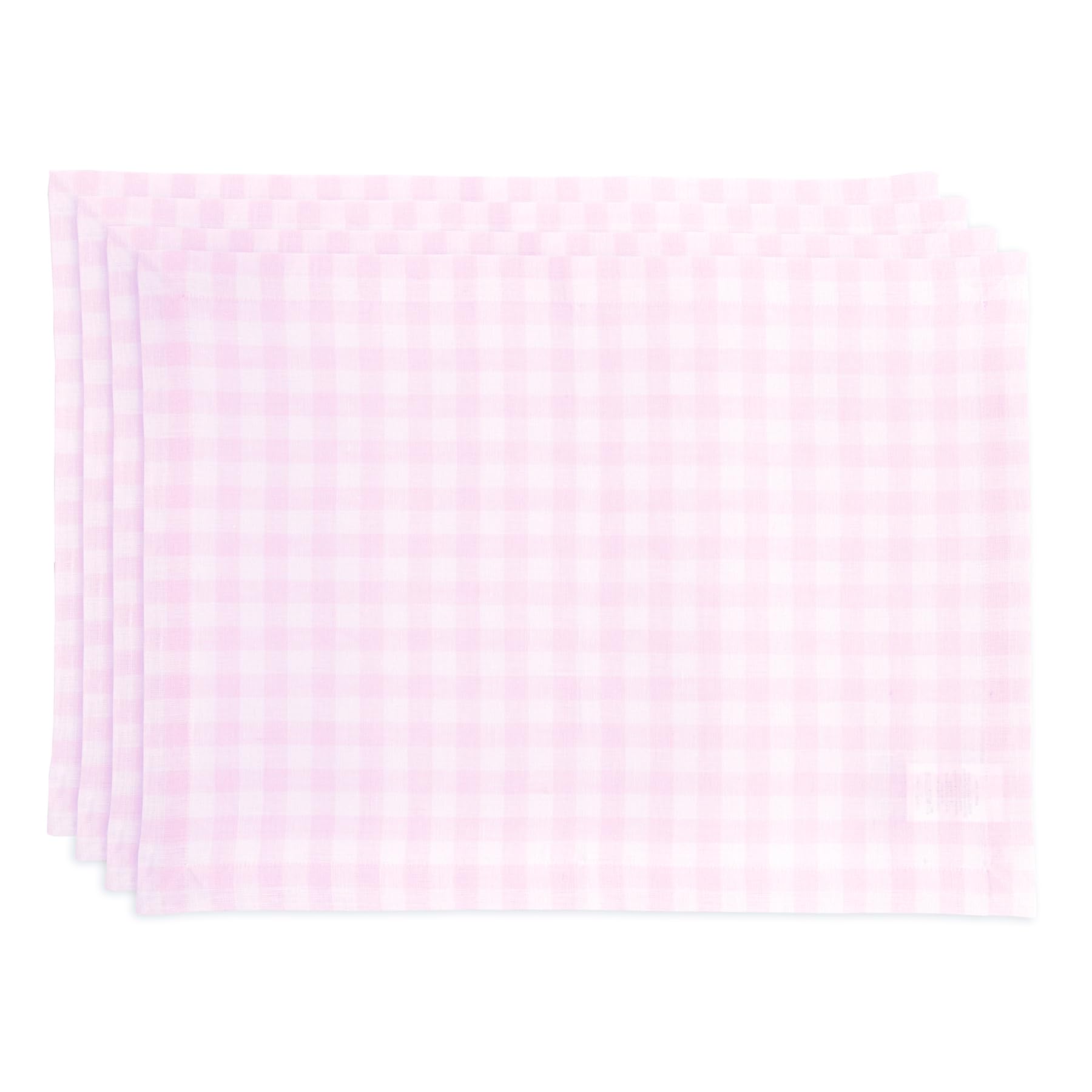 Solino Home Linen Placemats 14 X 19 Inch - 100% Pure Linen Marshmellow Pink Plaid Cloth Placemats Set Of 4 - Gingham Check, Wash