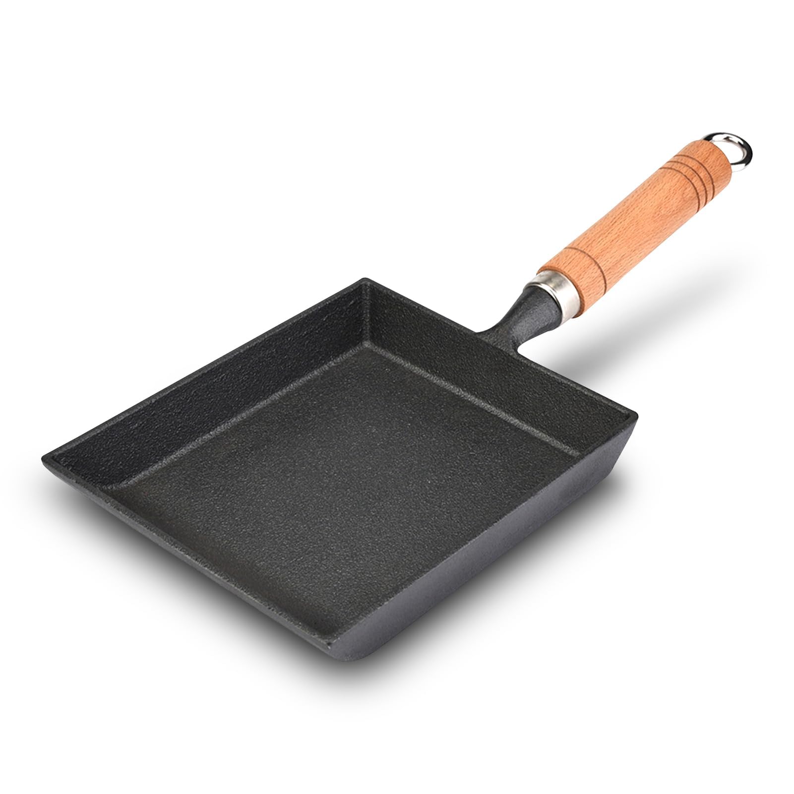 Cast Iron Skillet Tamagoyaki Pan Japanese Omelette Pan Rectangle Frying Pan Non-Stick Egg Pan Grill Pan Wooden Handle Cast Iron