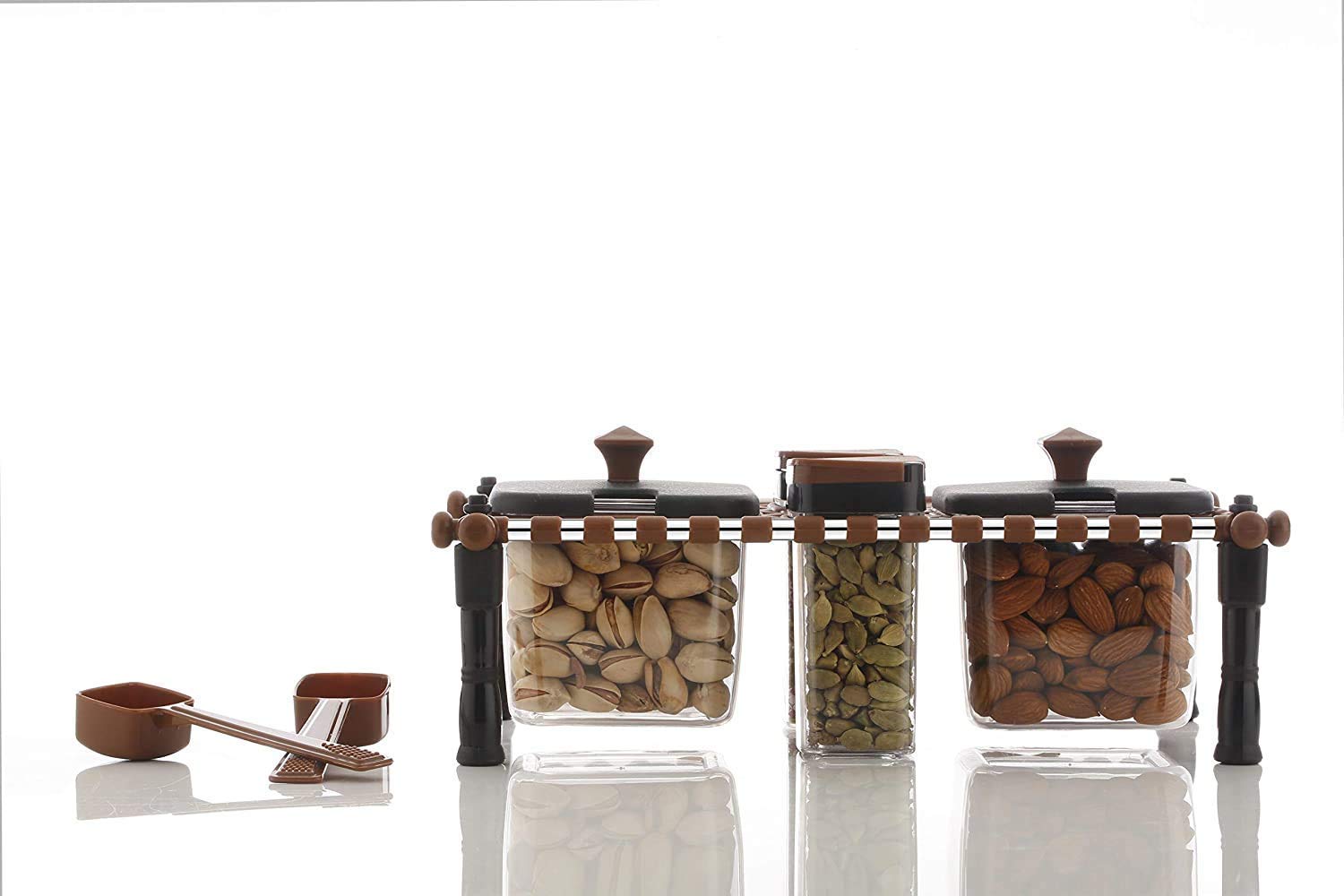 Kproxi 2 In 1 Khatli Style 4 Bottles Multipurpose Revolving Plastic Spice Rack Jars & Containers, Standard Khatli Set Spice Rack