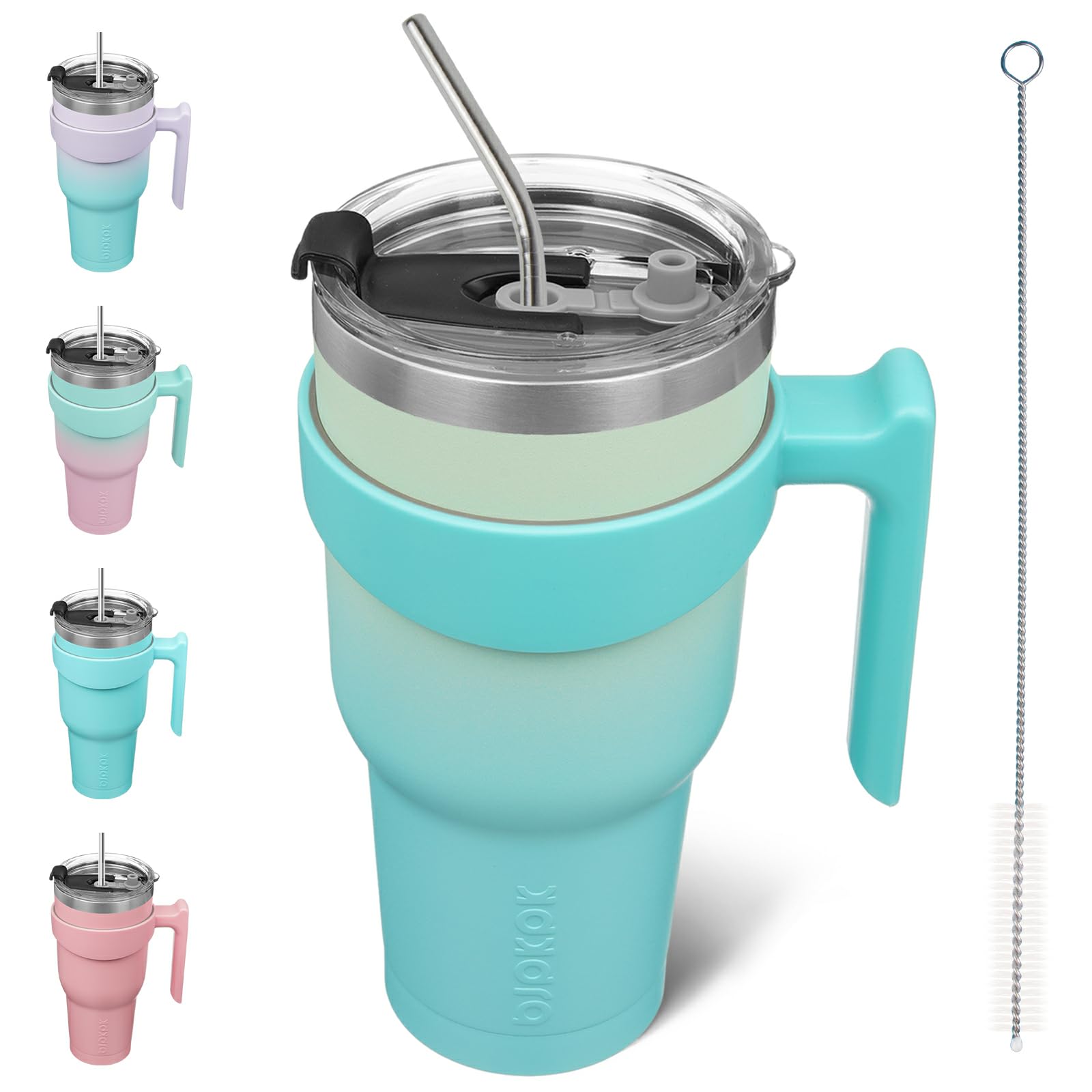 Bjpkpk 40 Oz Stainless Steel Insulated Tumbler Cups With Handle And Straw And Lid,Mint