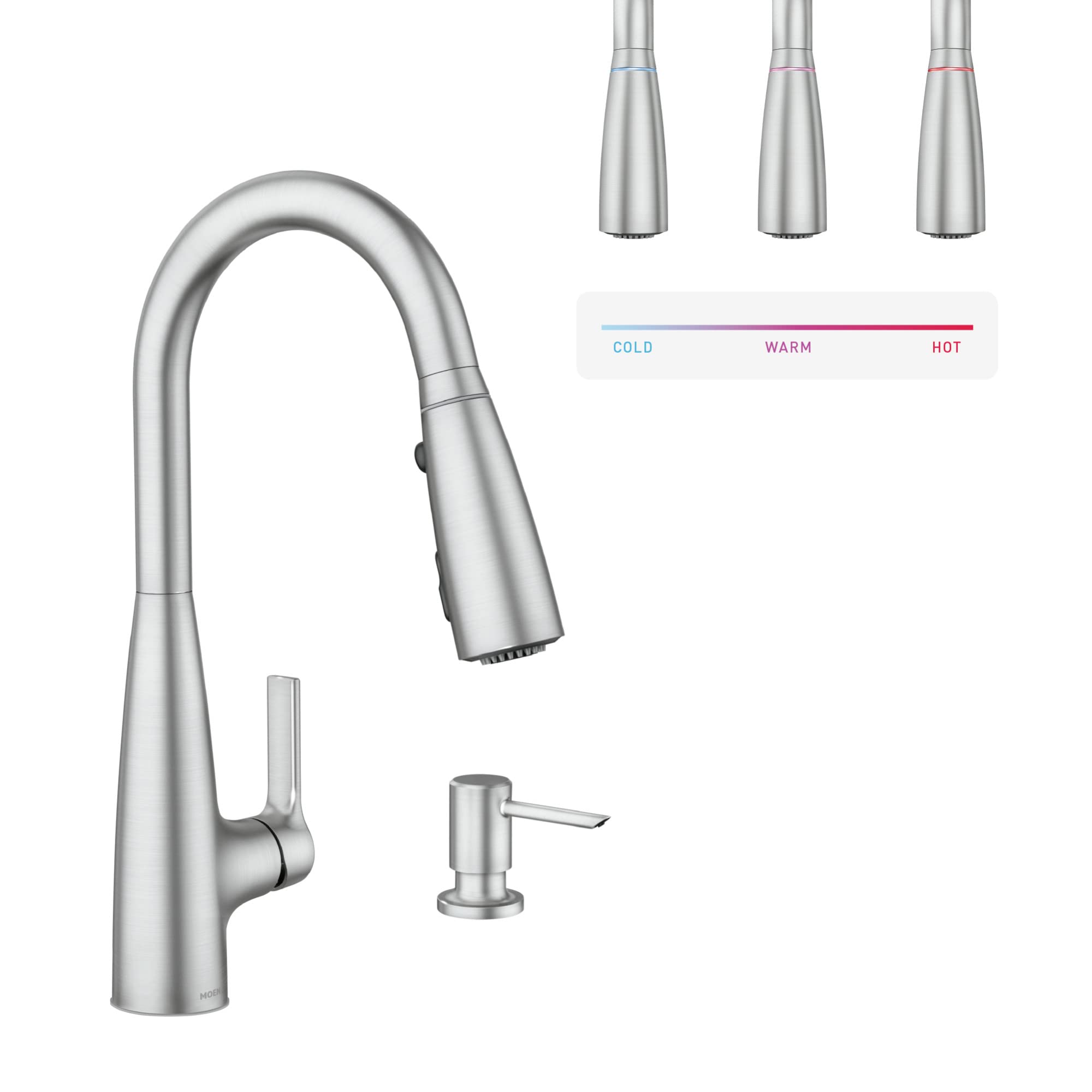 Moen Haelyn Spot Resist Stainless Single-Handle Pull-Down Sprayer Kitchen Faucet with an LED Light ColorCue Temperature Indicato