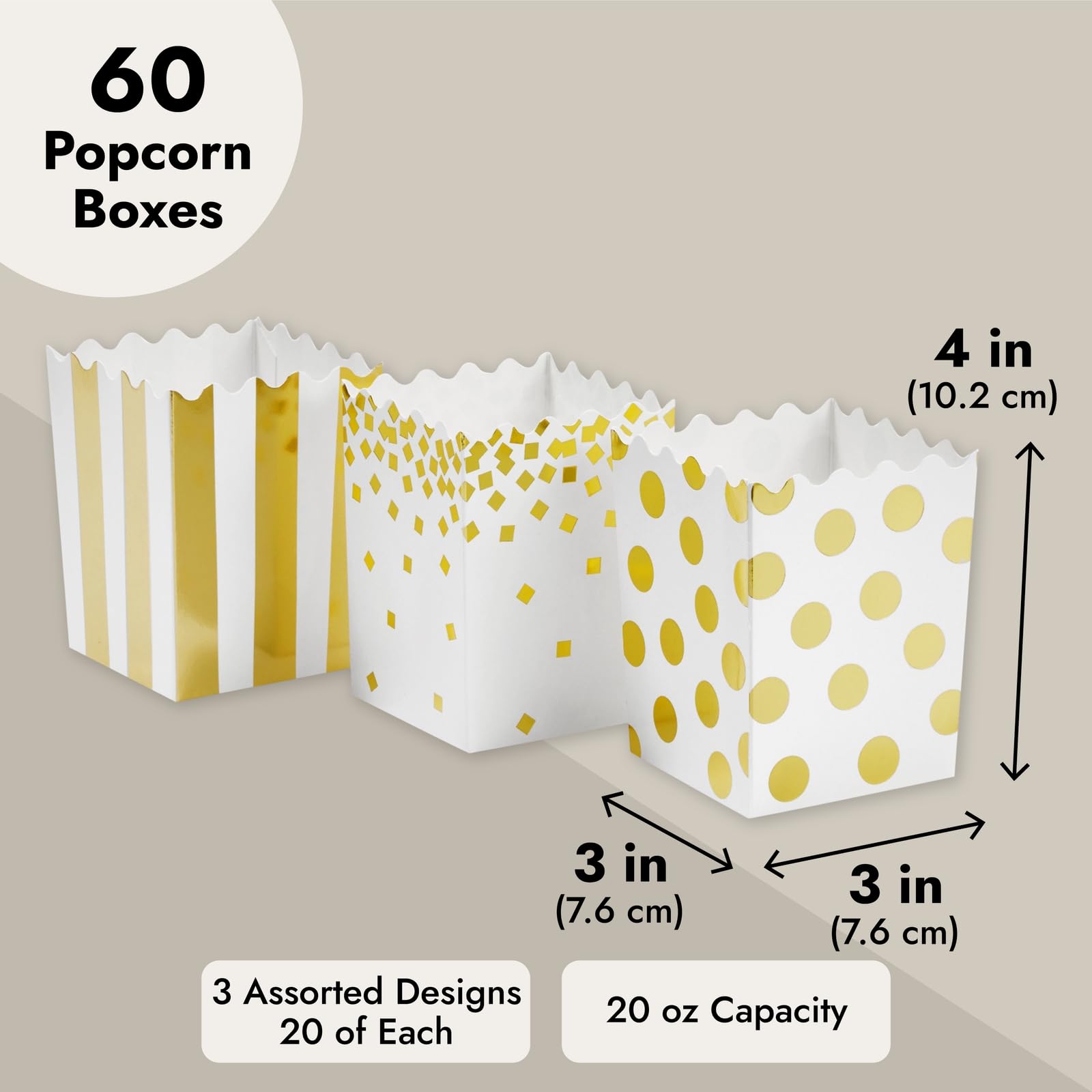 Juvale 60 Pack Mini Popcorn Boxes for Party  Gold Popcorn Containers for Movie Night Decorations (3 x 4 In)