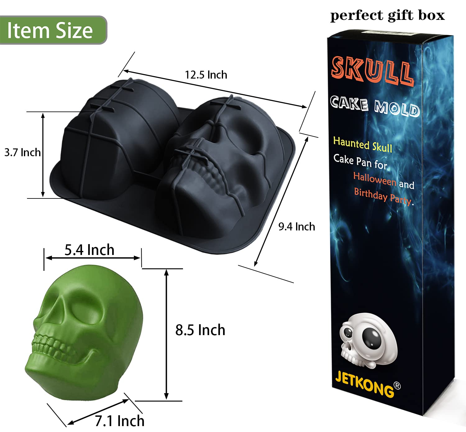 Jetkong Extra Large Silicone Skull Cake Mold Haunted Skull Baking Cake Pan For Halloween And Birthday Party
