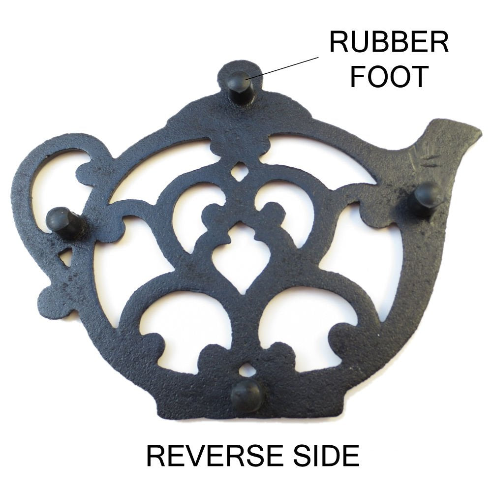 Teapot Cast Iron Trivet For Hot Pots & Kitchen & Dining Table, Gift For Home, Metal Wall Art & Home Decor, 2 Or More For Set, Bl