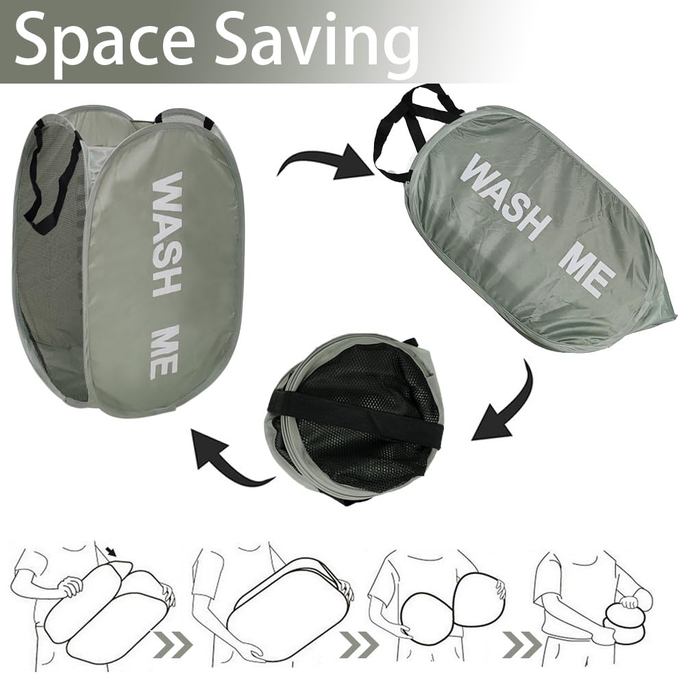 Aplter Mesh Laundry Hamper Pop Up Laundry Hamper Collapsible Laundry Basket With Carry Handles, Large Side Pocket For Kids Room,