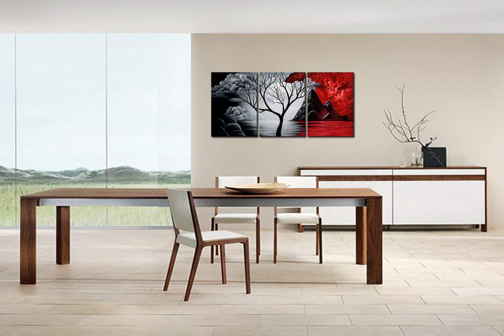 Wieco Art Extra Large The Cloud Tree Modern Gallery Wrapped Canvas Print Artwork Abstract Landscape 3 panels Pictures on Canvas Wall Art Ready to Hang for Living Room Kitchen Home Decor XL