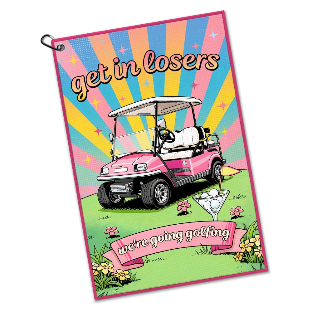 Gkodw Get in Losers We re Going Golfing Pink Golf Towel with Clip, Funny Golf Bag Accessories for Ladies, Golfing Accessories f