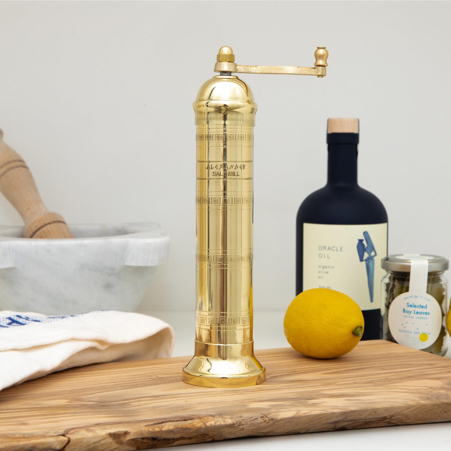 Alexander Home The Original Greek Salt Mill 9 Inch Tall | European Salt Mill Grinder With Crank Handle | Manual Salt Grinder | S