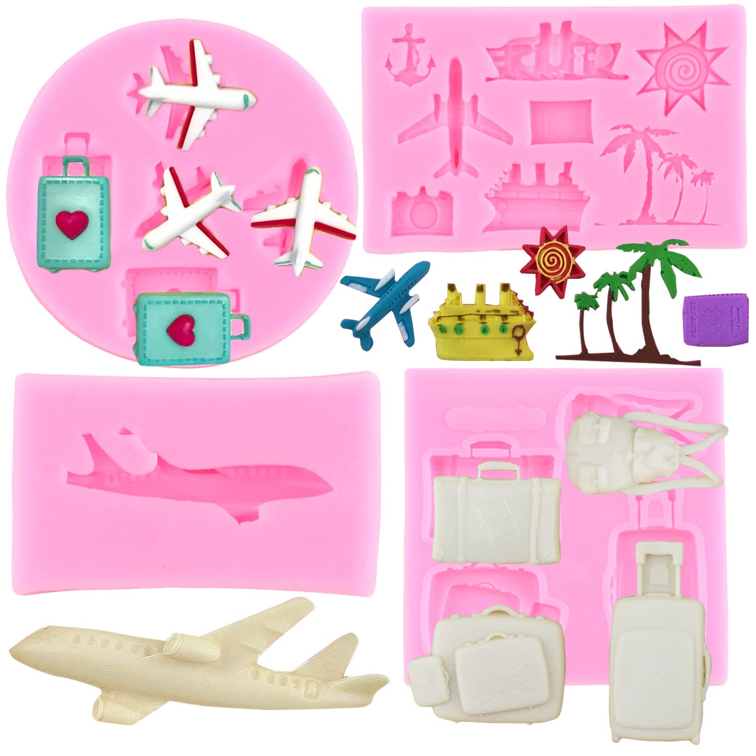 Miyahouse Airplane Silicone Mold Travel Luggage Bag Fondant Mold Vacation Traveler Themed Mold For Cake Decoration Cupcake Toppe