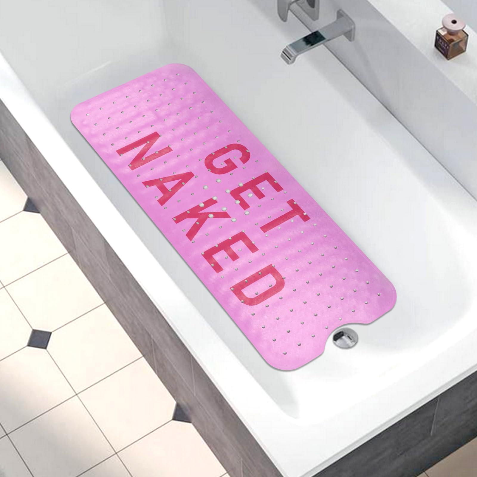 Bathtub Mat Non Slip, Get Naked Extra Long Bath Tub Mat Shower Floor Mat With Suction Cups And Drain Holes For Adults Kids Elder