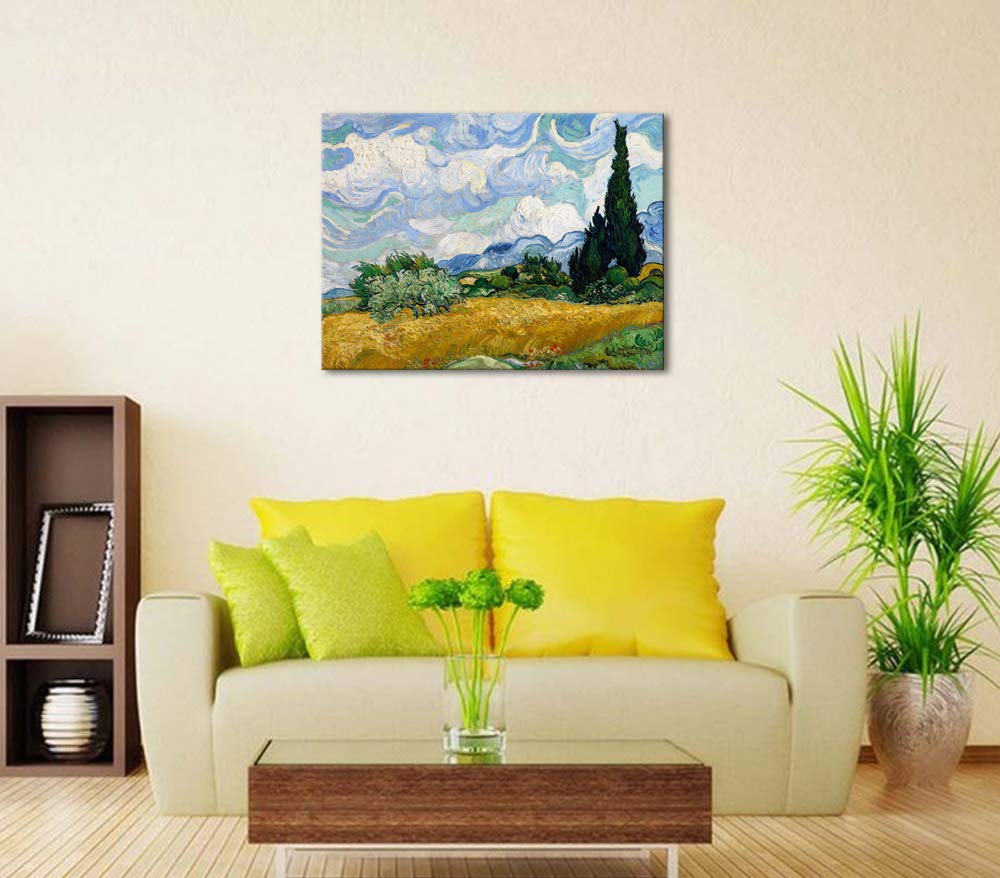 Wieco Art Wheat Field With Cypresses By Van Gogh Classical Oil Paintings Reproduction Large Modern Canvas Print Wall Art Landsca