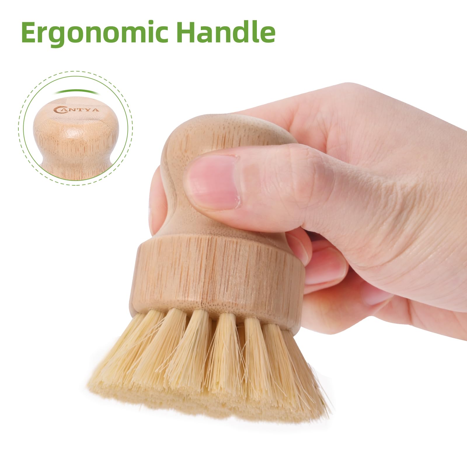 Bamboo Wok Brush - 6 Sets, Natural Bamboo Handle, Hard Brush Design, Environmental Protection And Durable, Bamboo Dish Brush Sui