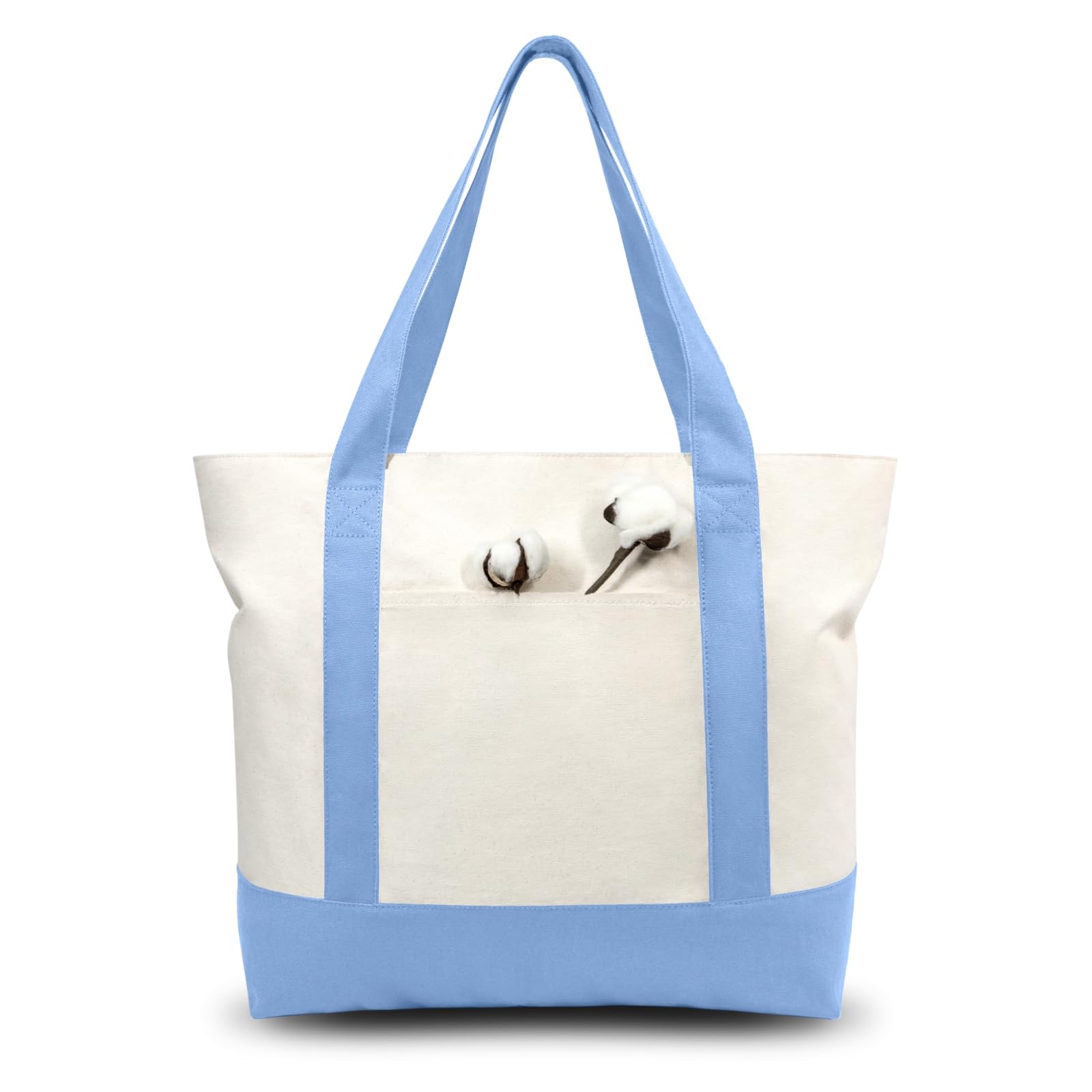 TOPDesign 6-Pack Canvas Tote Bags with an External Pocket, Reusable Grocery Shopping Bags, Top Zipper Closure, Daily Essentials 