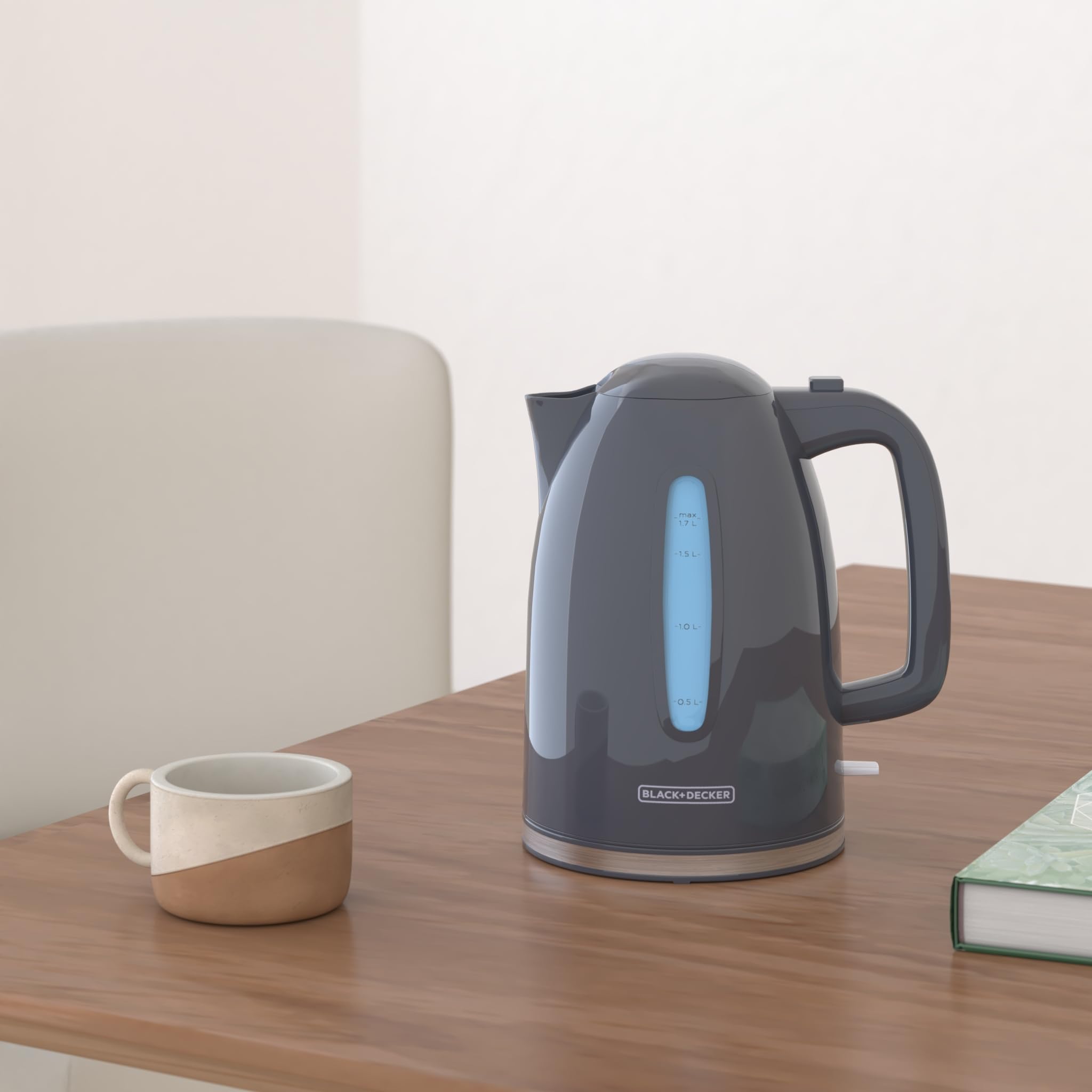 Black+Decker 1.7L Cordless Electric Kettle, Ke1555Gy, Water Window, Rapid Boil, Auto Shutoff, Grey