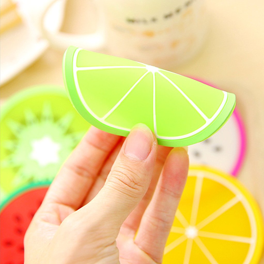 Kinteshun Silicon Drink Coaster,Heat-Insulated Non Slip Fruit Slice Drink Cup Mat Placemat(7Pcs With Different Fruit Slices)