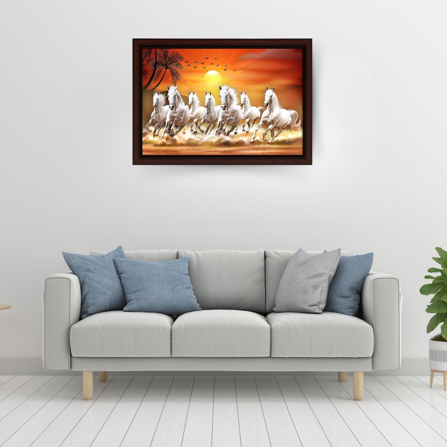 Masstone Seven Horses Vastu Painting With Frame | Seven Running Horses With Sunrise Vastu Painting (35X50 Cm) | Seven Horses Vas