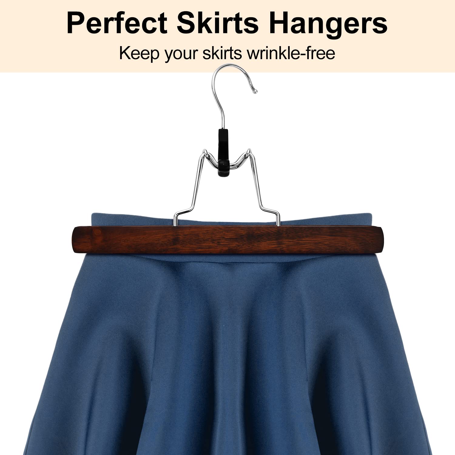 AMKUFO 12 Pack Wooden Pants Hangers with Clips Non Slip Skirt Hangers Walnut Trouser Clamp Hanger Solid Wood Hanger with 360? Swivel Hook