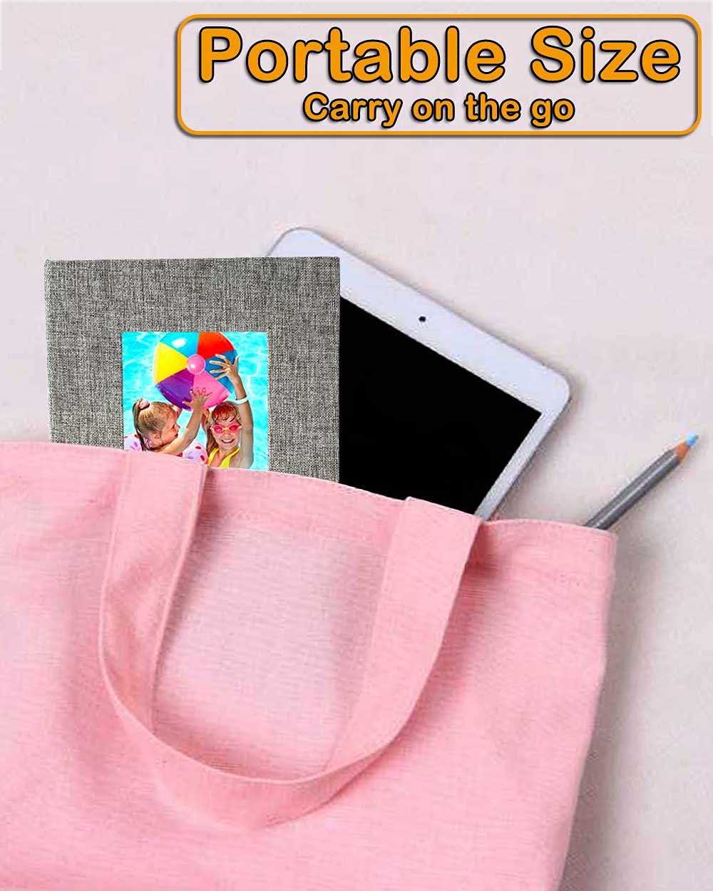 Small Photo Album 5x7 - 2 Pack  Each 26 Clear Pages Hold 52 Pictures. 5x7 Photo Album for 5x7 Photos  Artwork  Drawings  Linen Cover with Front Window  Grey Fabric