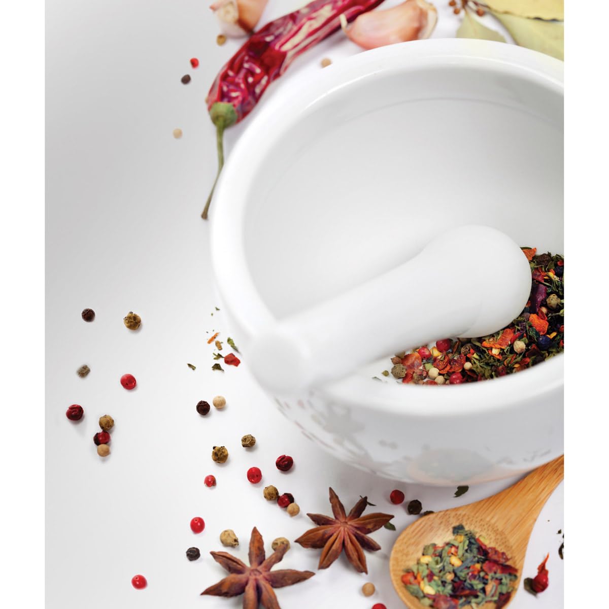 Hic Kitchen Mortar And Pestle For Grinding Spices And Herbs And Crushing Pills, Fine-White Porcelain