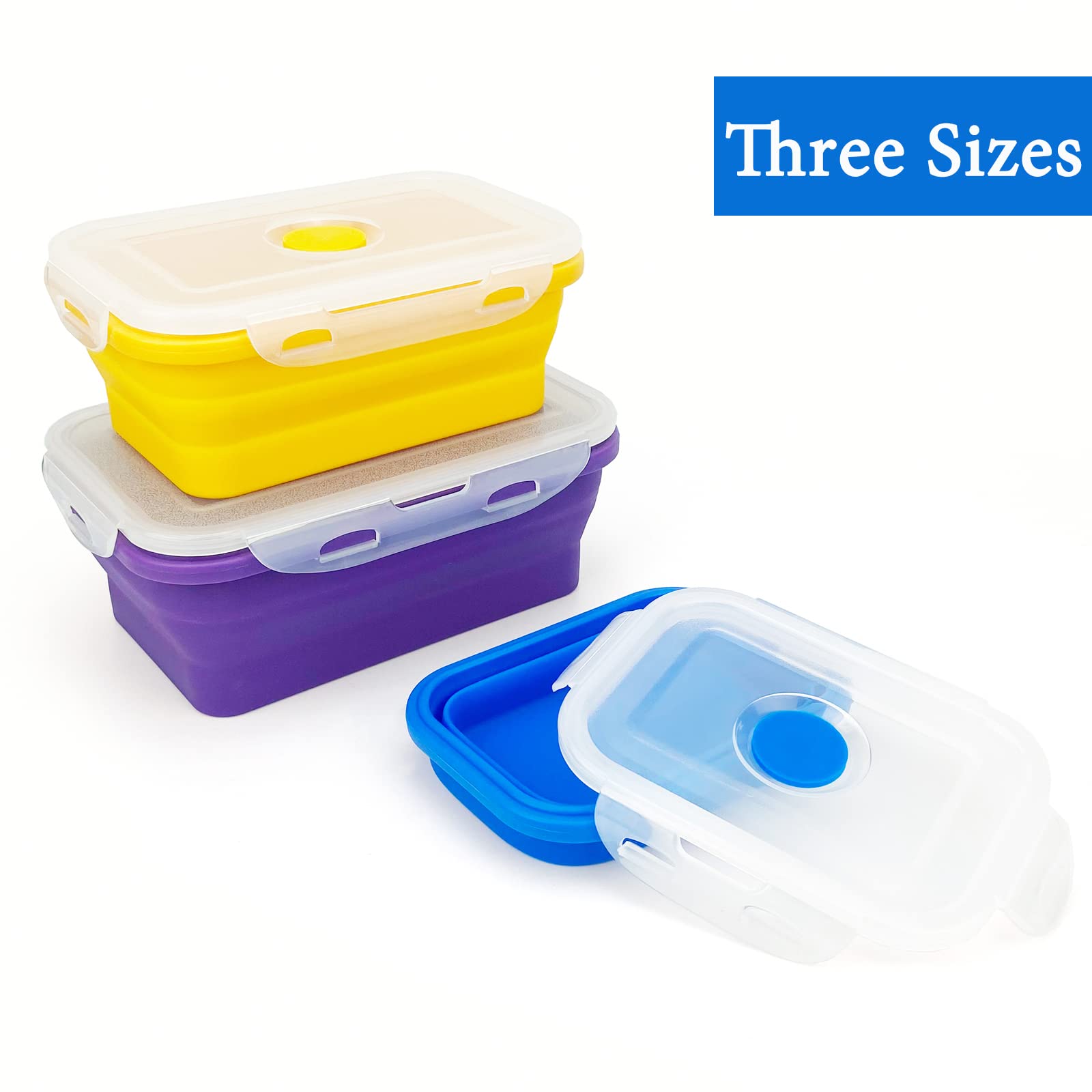 Lunbengo Camping Travel Collapsible Food Storage Container With Lids, Stackable Silicone Storage Containers Meal Prep Containers