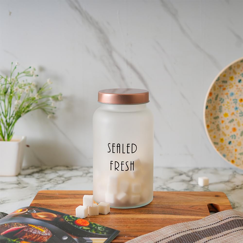 Femora Frost Round Glass Jars For Kitchen| Kitchen Storage Jars| Stainless Steel Airtight Lids | 1 Year Warranty| Jars For Snack