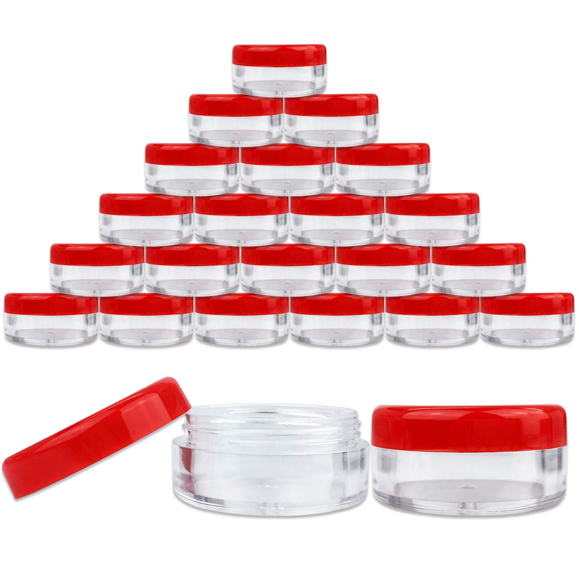 Beauticom (Quantity: 25 Pieces) 5G/5Ml Round Clear Jars With Red Lids For Lotion, Creams, Toners, Lip Balms, Makeup Samples