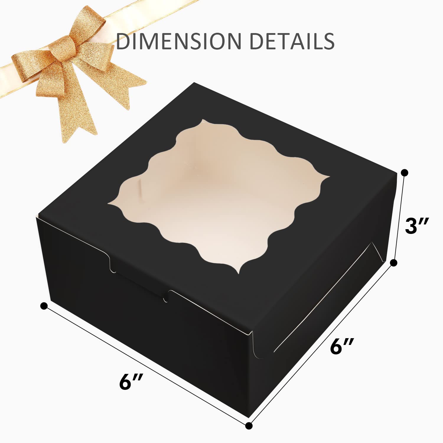 Bakepacker 100Pcs Black Cookie Boxes 6X6X3 Inches Easy Assemble Macaroon Pastry Boxes Bakery Boxes With Window For Bakery