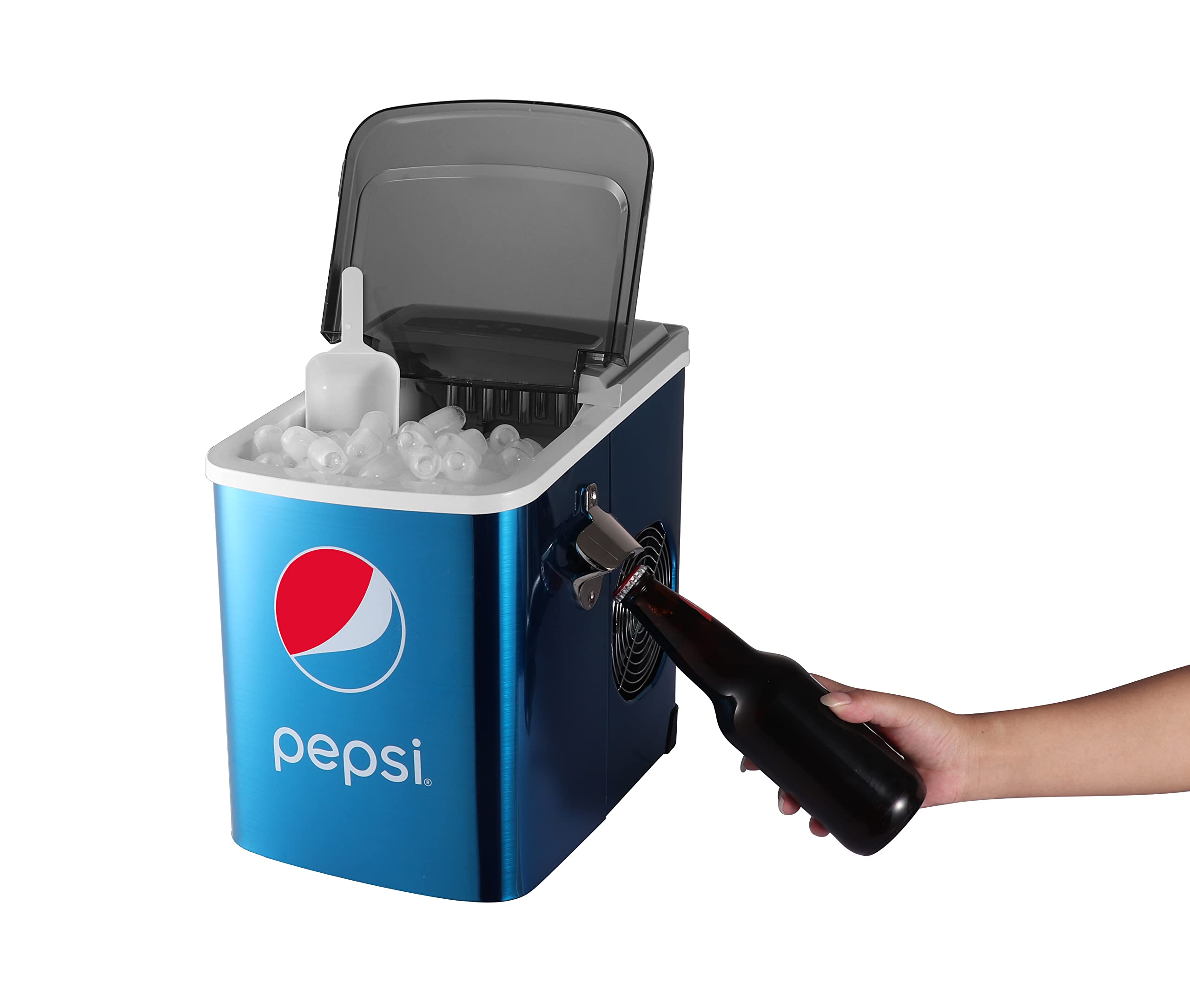 Curtis Pepsi 26 Lbs Stainless Steel Ice Maker Built In Bottle Opener Blue Ice147Pep