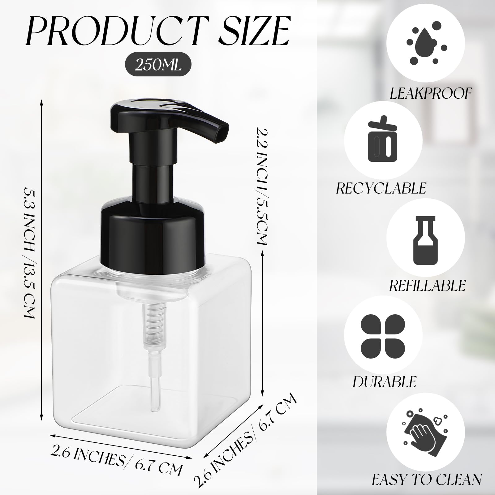 Domensi 24 Pcs Foam Pump Bottle Foaming Soap Dispenser Empty Travel Foaming Dispenser 8.5 Oz Refillable Hand Soap Plastic Pump B