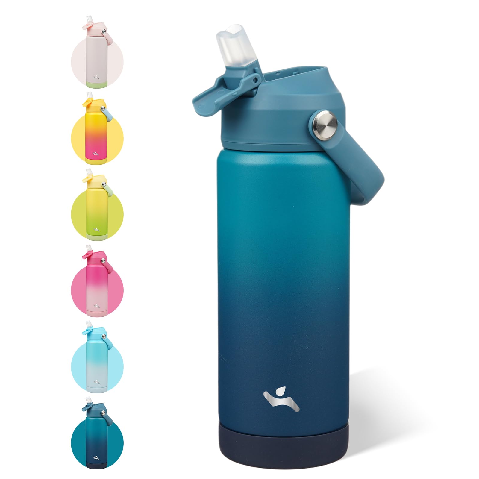 Konokyo 18 oz Insulated Stainless Steel Sports Water Bottle with Straw Lid