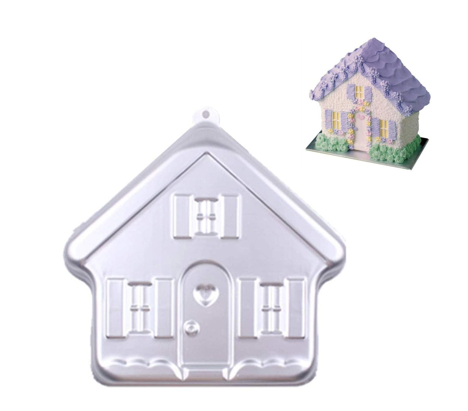 ZDYWY House Shaped Aluminum 3D Baking Mould - 8.5 Inch Silver Cake Pan for Birthdays