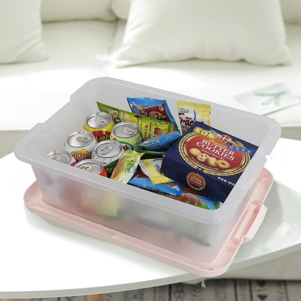 Ucake Plastic Storage Boxes, 14 Quart, 2 Packs, Pink Lids, Durable Organization Solution