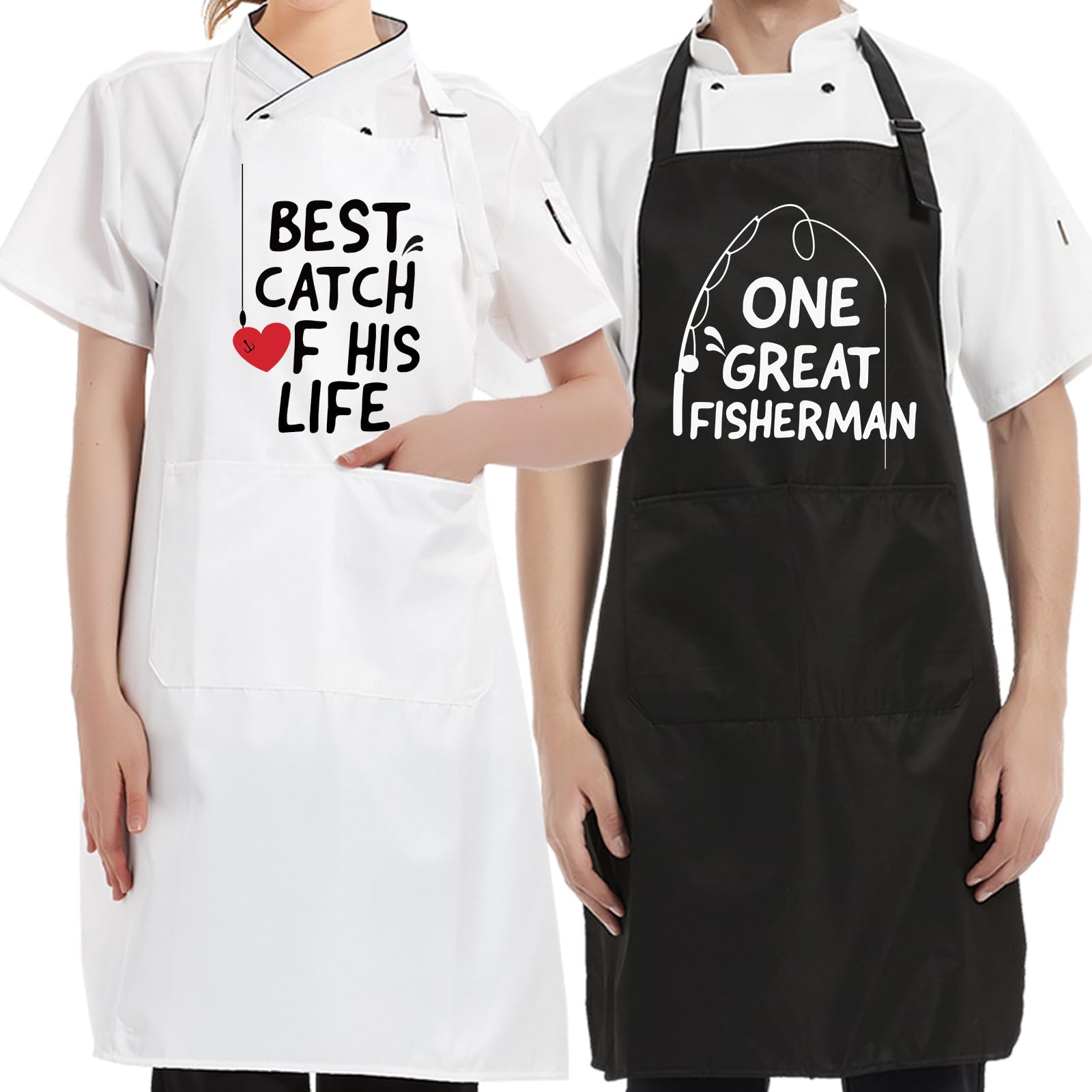 Agmdesign One Great Fisherman, Best Catch Of His Life 2Pack Apron Set, Bridal Shower Gift For Couples, Anniversary Birthday Gif