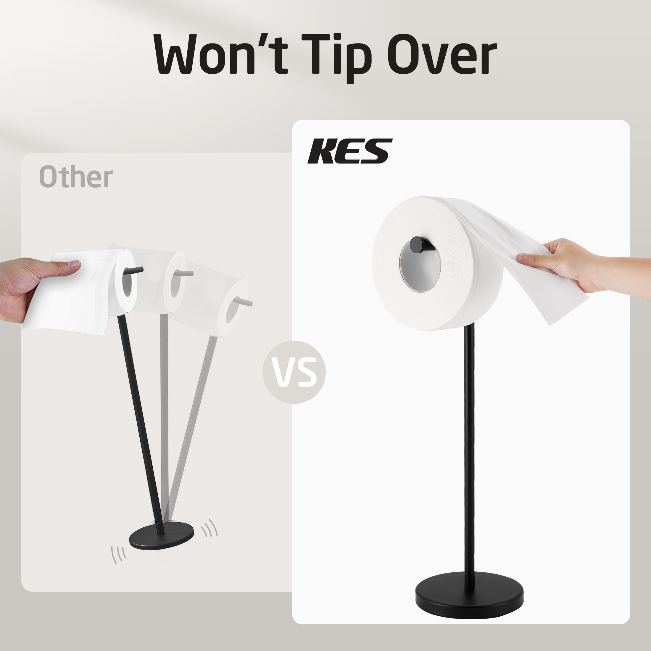 KES Toilet Paper Holder Stand with Weighted Base  26'' H (Taller Version) Free Standing Toilet Paper Roll Holder for Bathroom  Rustproof SUS304 Stainless Steel  BPH283S66-BK