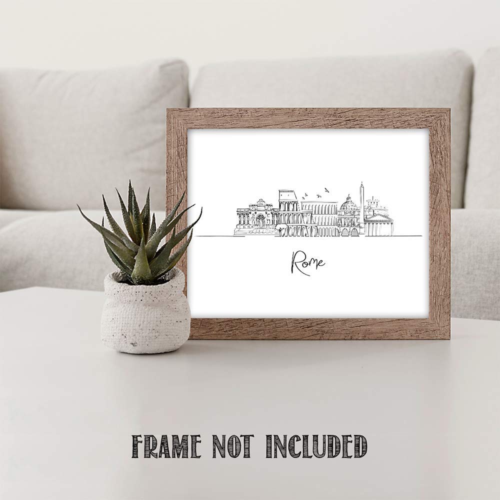 Rome, Italy Capital City Skyline Landscape - Europe Travel Adventures & Bucket List Vacation Cityscape Wall Art Decor - Unframed