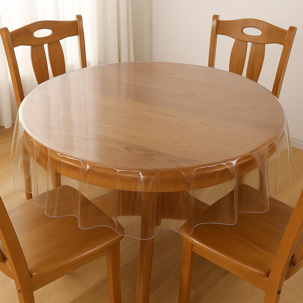 Dependable Industries inc. Essentials Deluxe Clear Plastic Tablecloth Protector with Sewn Edge 70'' Round