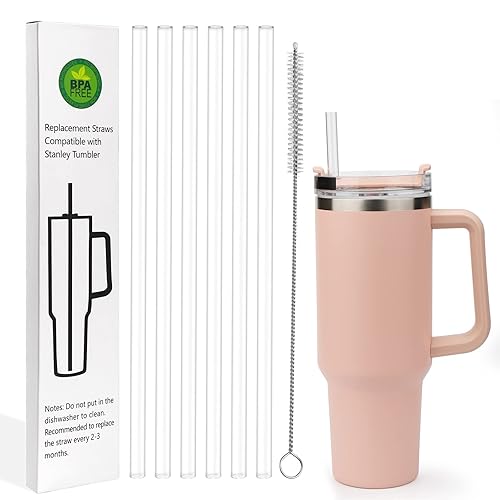 AIERSA 6 Pack Replacement Long Straws with Cleaning Brush Compatible Stanley 40oz Tumbler  Plastic Clear Reusable for Stanley Adventure Quencher Travel Tumbler  Stanley Cup Accessories